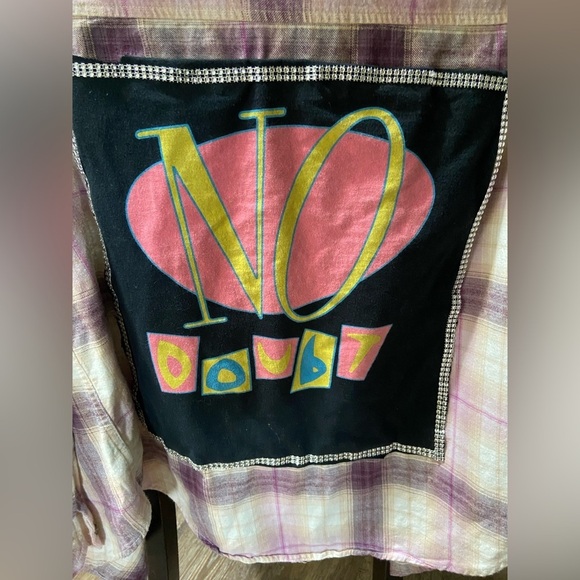 Pink long sleevePlaid Shirt with No Doubt Graphic handsewn w love Xlarge - Picture 2 of 4